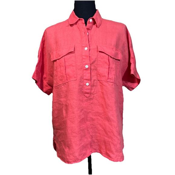 J Crew Baird McNutt Linen Women's Popover Top Coral Size 8 Beachy Boxy Casual - Picture 1 of 8